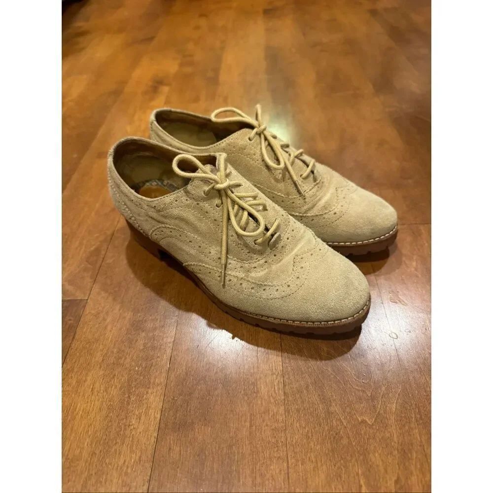 Sperry Top-Sider Wingtip Oxford Shoes Womens 6.5 Tan Suede Lace-Up Lug Sole Prep